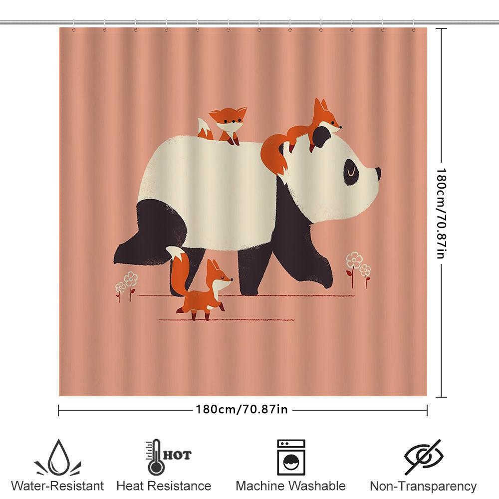 Cute Fox And Panda Animal Shower Curtain Woodland Forest Bathroom Decor Nature Wildlife Pattern Home Decor Set