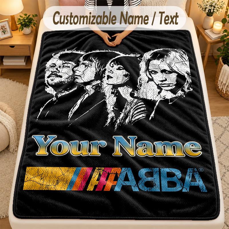 Flannel BlanketABBA Custom Name Text Personalized Soft Warm Throw Blanket Home Decor Gift