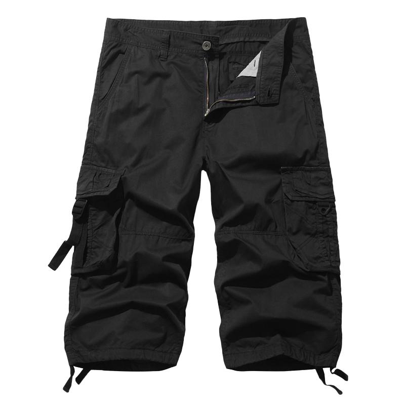 Men's Cotton Below Knee Length 3/4 Long Shorts Men's Tactical Capri Pants Multi Pocket Summer Twill Work Cargo Pants Man