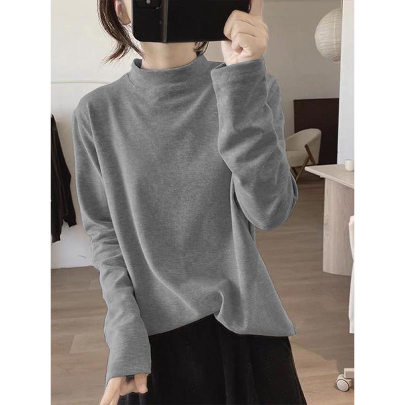 Women's Slimming High Neck Apricot Thermal Fleece Long Sleeve Casual Top - 2026 Autumn/Winter Collection