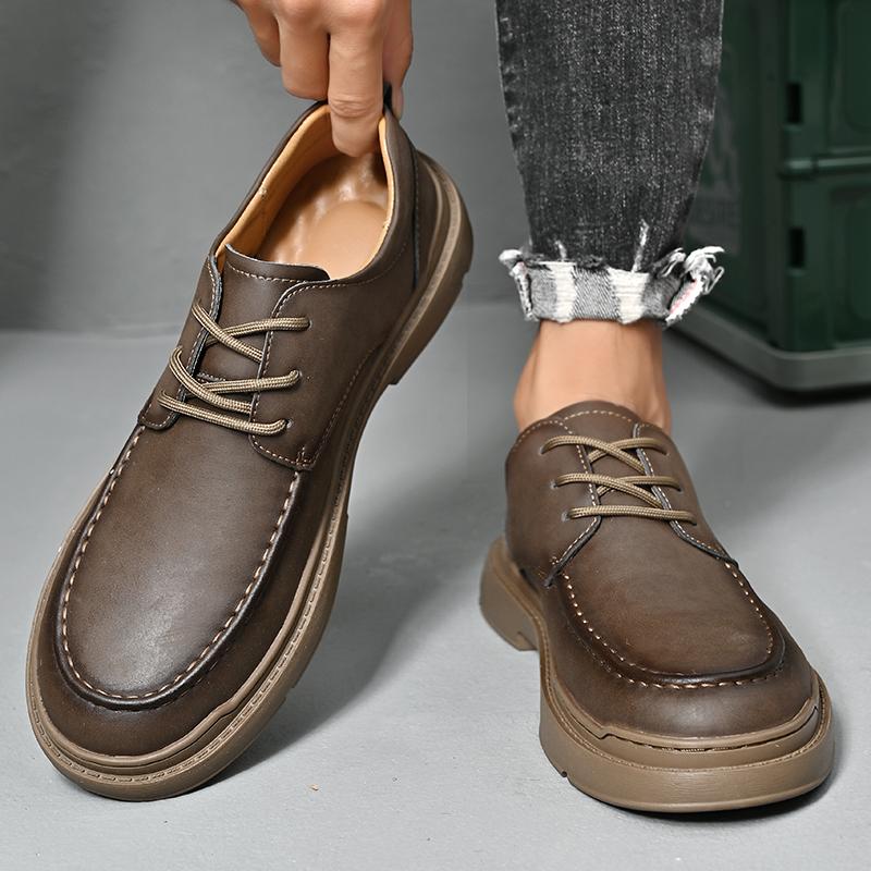 Fashion Men Leather Casual Shoes High Quality Minimalist Style Lace-up Walking Shoes Non-Slip Wear-Resistant Men's Office Dress Shoes
