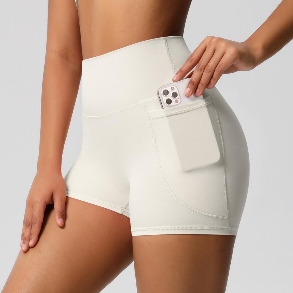 Brushed Solid-Colour High-Waisted Slim-Fit Stretch Yoga Shorts for Women – Perfect for Running, Fitness and Workouts