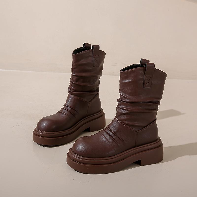 Flats Platform Women Ankle Boots Pleated Designer 2025 Trend New Shoes Boots Winter Chelsea Goth Party Woman Botas Mujer