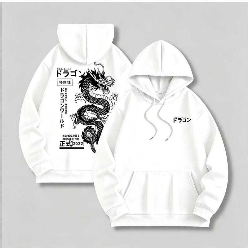 Hooded Sweatshirt And Fleece Casual All-Match Dragon Series Print Sweatshirt