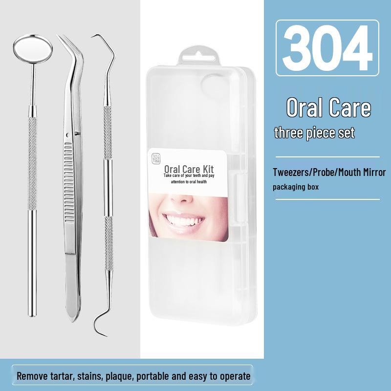 Dental Oral Care Tool Set: Stainless Steel Mouth Mirror, Probe, Tartar Remover, Toothpick