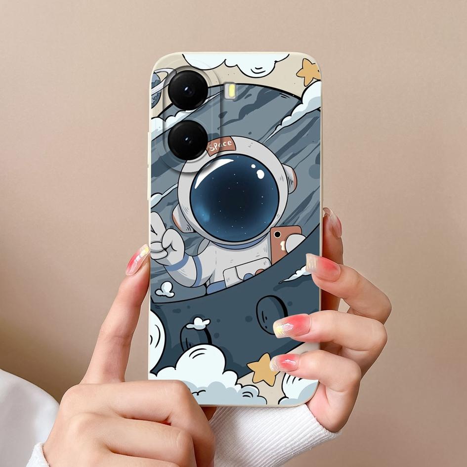 Krásný kreslený kryt s astronauty na telefon pro redmi 10 11 12 13 14C 14R měkký čtvercový tekutý silikonový protiskluzový kryt pro redmi 10 11 12 13 14C 14R