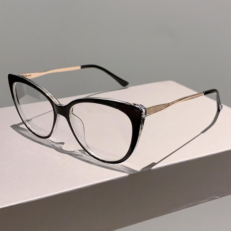 Anti Blue Light Optical Big Glasses Women Cat Eye Vintage Luxury Brand Designer Myopia Prescription Double Color Eyewear Frame