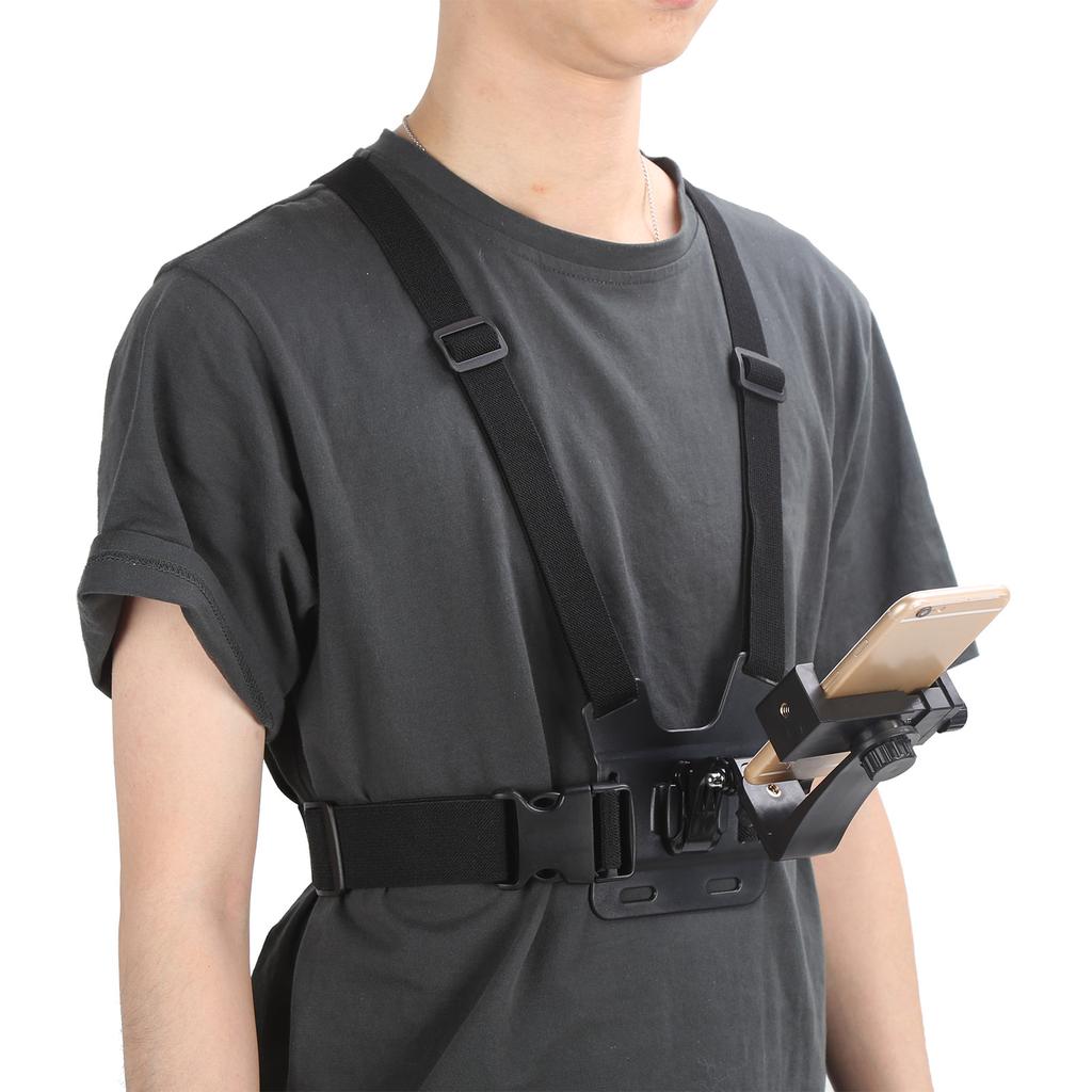 Adjustable Phone Clip Holder with Chest Strap Fixation Bracket for Sport Camera Mobile Phone