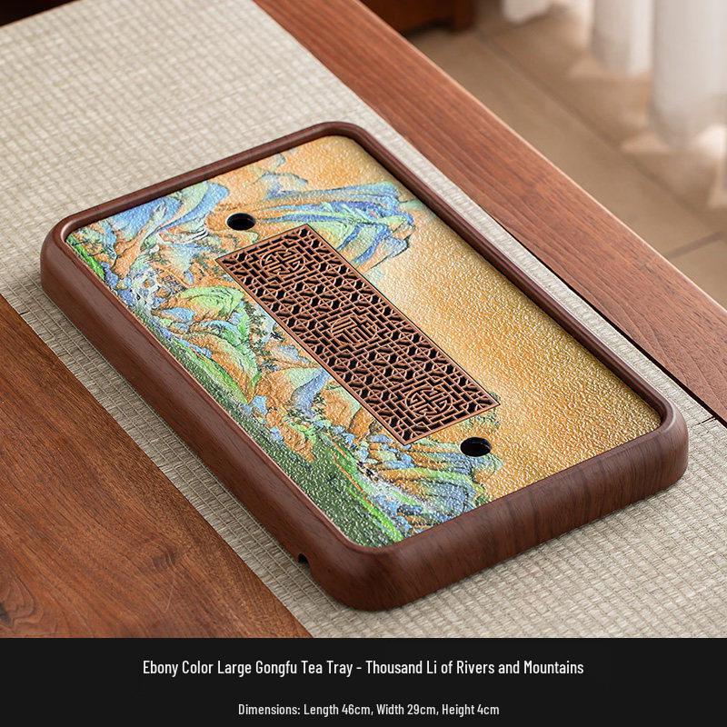 Qianli Jiangshan Ebony Tea Tray