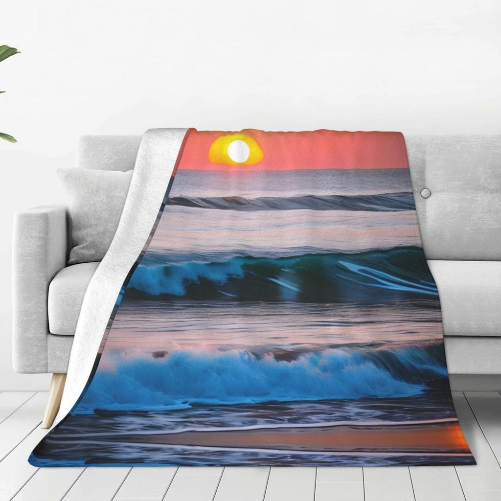 Tropical Ocean Sunrise Printed Blanket for Sofa Bed Travel Camping Living Room Office Conditioning Blanket for All Seasons Gifts