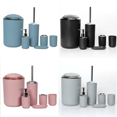 Bathroom Essentials: 6-Piece Set with Toothbrush Holder, Soap Dish, Toilet Brush, and Trash Can