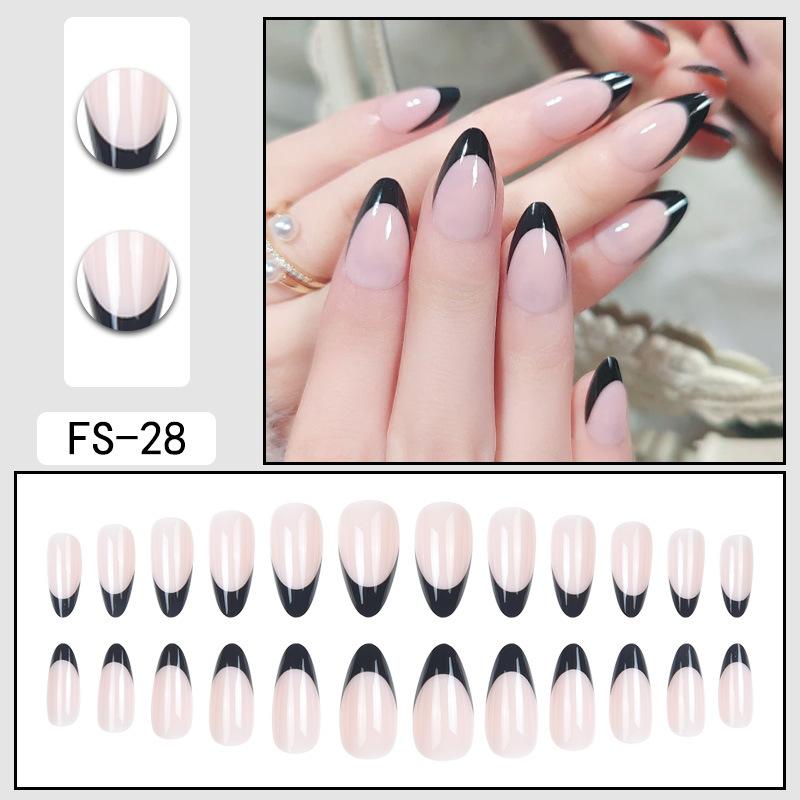 24 Pcs Nude Acrylic Press On Nail Art Short Medium Cheap Artificial Nails Simple White Black French Tips Fake Nails Set For Glue