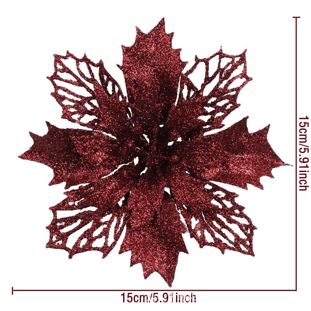 12PCS DIY Decoration Christmas Artificial Flowers 15CM Glitter Fake Flower Christmas Decor