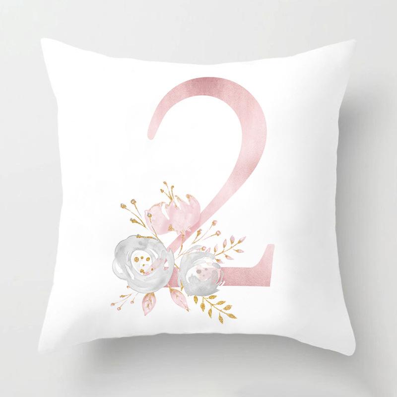 Rosa alphanumerisch bedrucktes Muster Polyester Kissenbezug für Zuhause Wohnzimmer Sofa Autodekoration Lendenkissen Kissenbezug