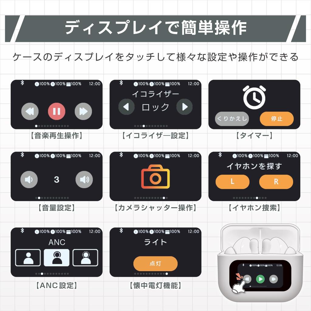 Kashimura via Charging Case with Touch Panel True Wireless Earphones and Earphone Finder [Control Display!] Music, Calls, Included! BL-136