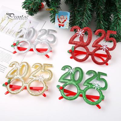 Weihnachtsbrille mit Pailletten, Geweih, Clownhut, Dekoration für 2025, Neujahr, Foto-Requisite, rutschfeste Unisex-Partybrille zum Thema Urlaub