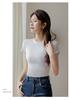 Pure cotton shoulder short sleeved T-shirt for women, slim fit and tight fitting, pure cotton white semi high neck top, solid color JS