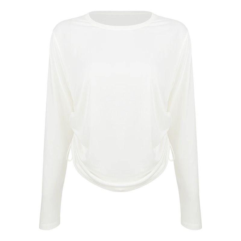 

2025 Yoga Clothes Top Cover up Women Quick-Drying Breathable Sports T-shirt Breathable Quick-Drying Drawstring Long sleeve Fitness Running Sugar Cream M