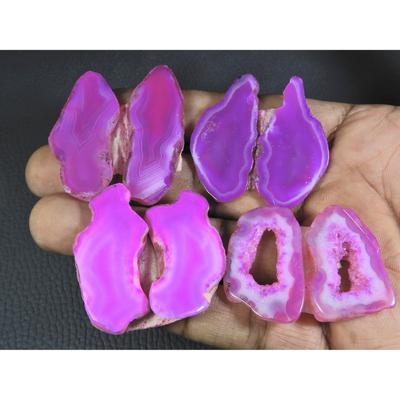 Dyed Slice Druzy Agate Matched Pair Cabochon Loose Gemstone 4Pair Lot 218Cts A-730