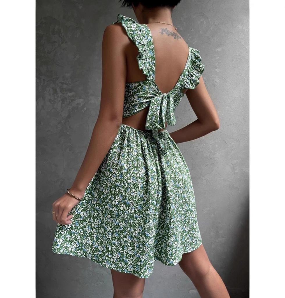 Ladies' Square Neck Bow Dress With Large Swing