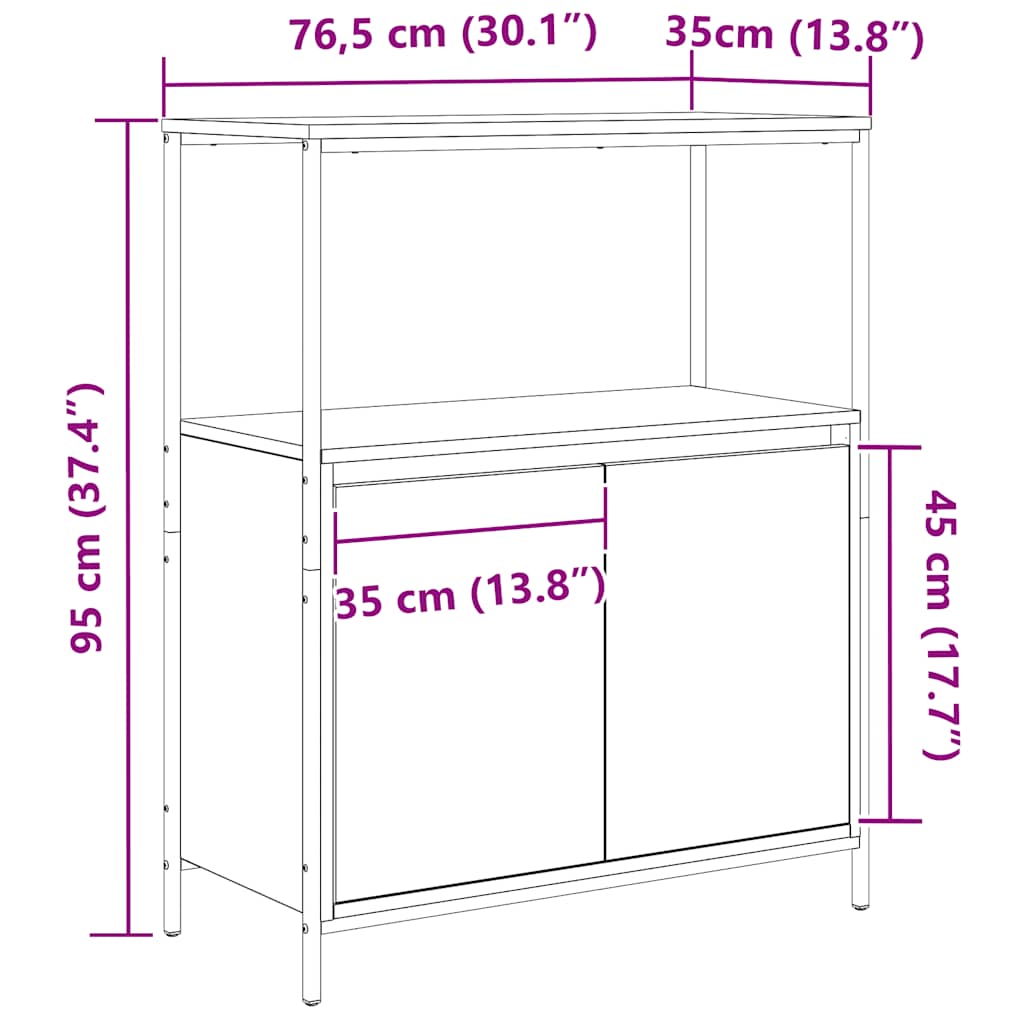 Bathroom Cabinet with Shelves Black Oak Effect 76.5 x 35 x 95 cm