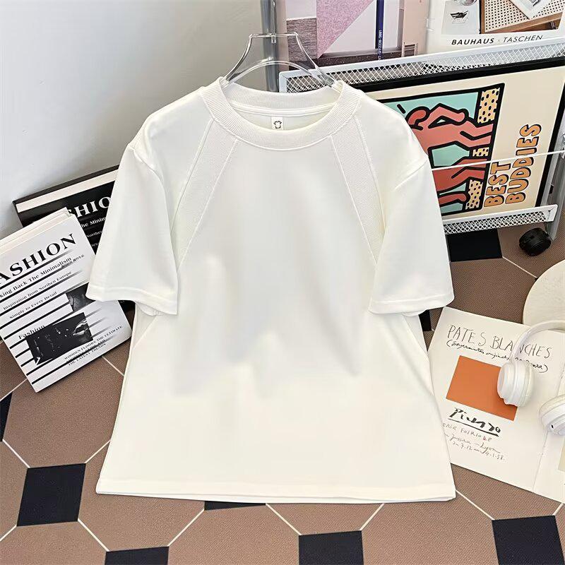 

Мужская футболка премиум-класса из тяжелого космического хлопка - Новинка 2025 года, полурукав, жидкая текстура Large белый