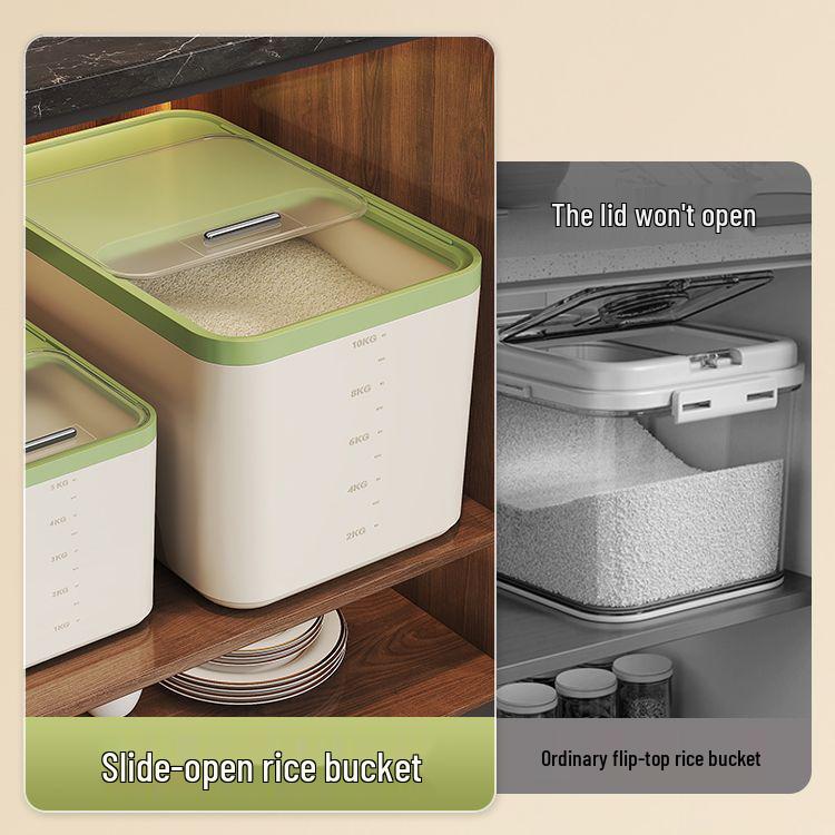 High-Capacity Sliding Lid Rice Storage Bin - Food-Grade Plastic Container for Grains and Flour.
