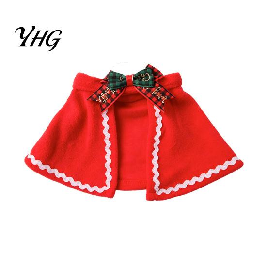 Pet Christmas Cape with Bow, Red Cloak for Small Medium Dogs & Cats, Dog Holiday Outfit White Wavy Trim, Festive Costume Apparel Pets
