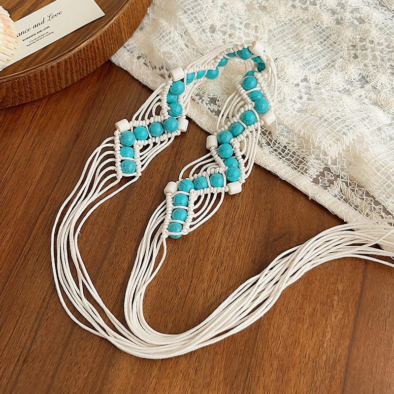 Lanț de Talie Boem Țesut Manual Colorat cu Flori, Scoici și Mărgele, Retro, Accesorii pentru Rochii de Damă, Decor pentru Curea