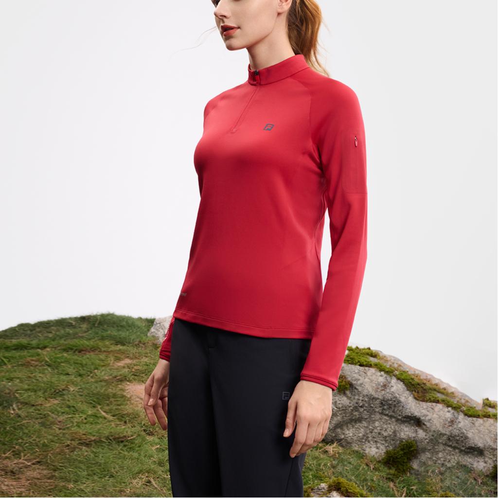 FILA Fitted Mock Neck Half-Zip Knit Long Sleeve T-Shirt Women tops Dark-Rose A11W517213FWI