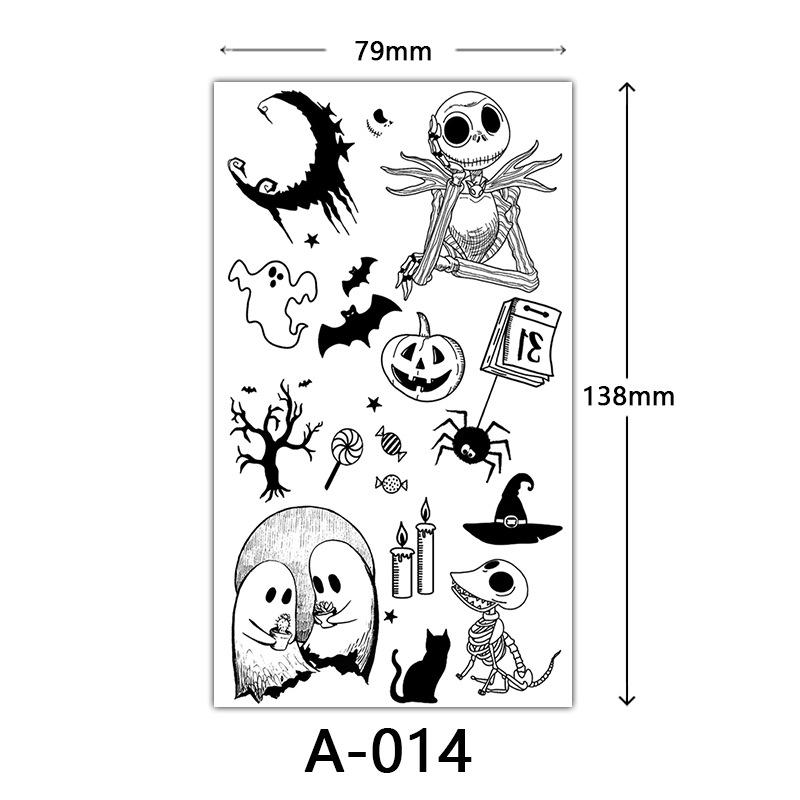 Halloween Tattoo Sticker, Skull Reaper Sickle, Black Bat Tombstone Pumpkin Tattoo