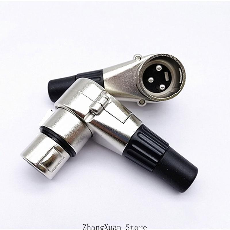 3 Pole XLR Connector 90 Degree Male Female XLR Adapters 3 Pin Microphone Plug Cable Connector 3XUF