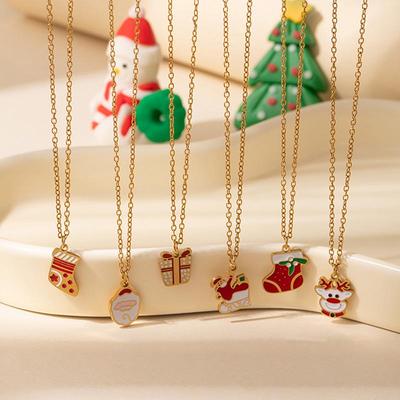 Stainless Steel Reindeer Necklace - Christmas Cartoon Clavicle Chain with Creative Design