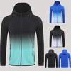Neue Farbverlauf Kapuzen-Sonnenschutzjacke Herren Langarm Schnelltrocknend Haut Winddicht Frühling Sommer Outdoor Radfahren Angeln Hoodie