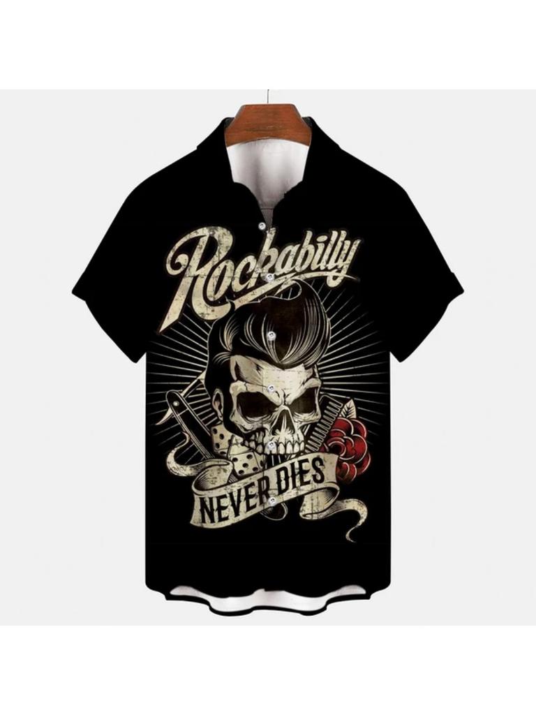 Shirts For Men Vintage Horror Skull Rocker 3d Print Gothic Rockabilly Hawaiian Shirt Short Sleeve Top