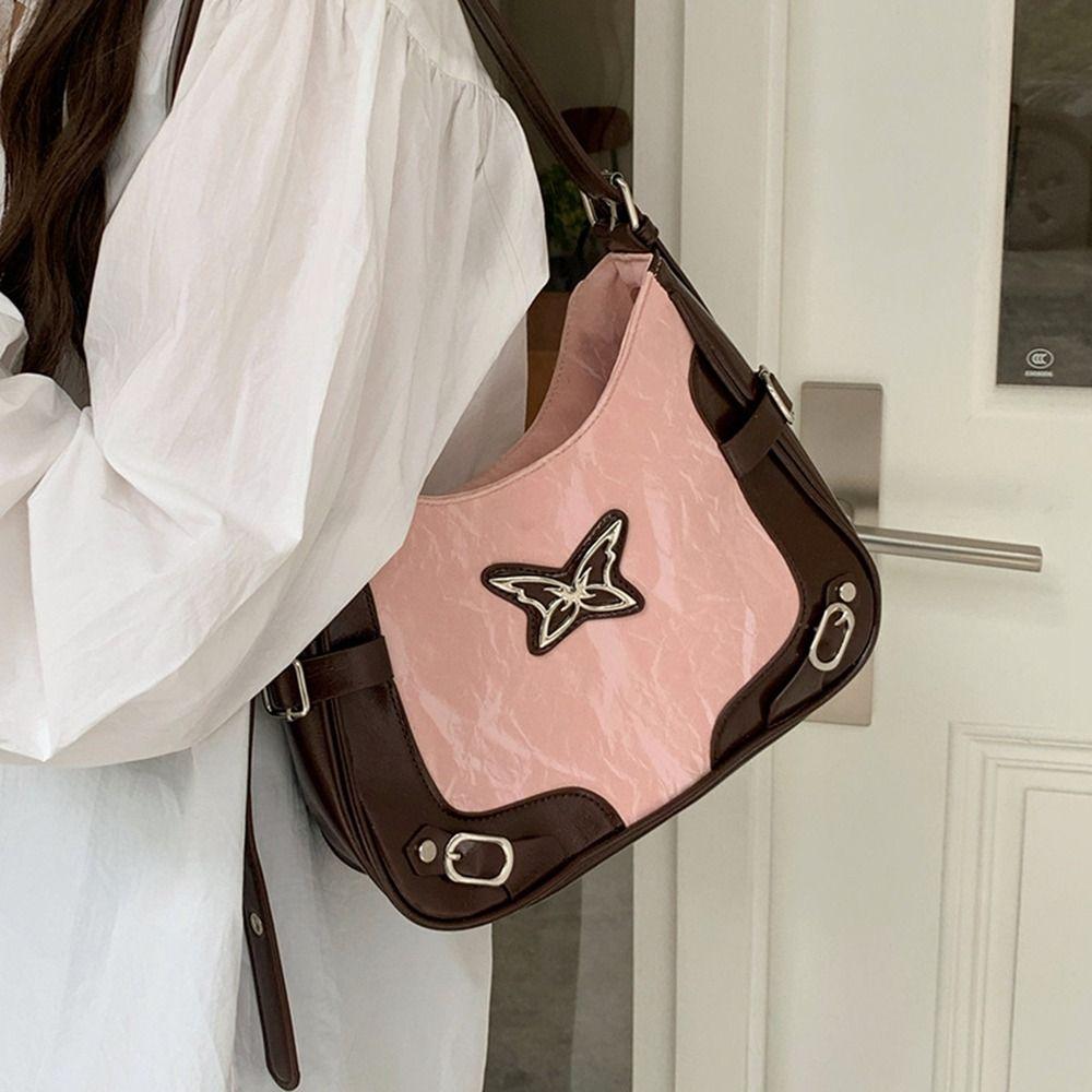 Handbag Retro Shoulder Bag Pu Leather Butterfly Underarm Bag Fashion Outdoor