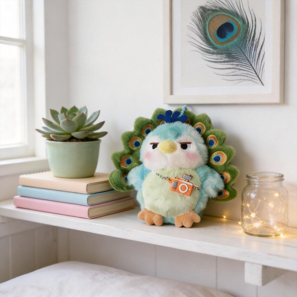 Green Peacock Plush Toy With Backpack Charm For Kids And Teens