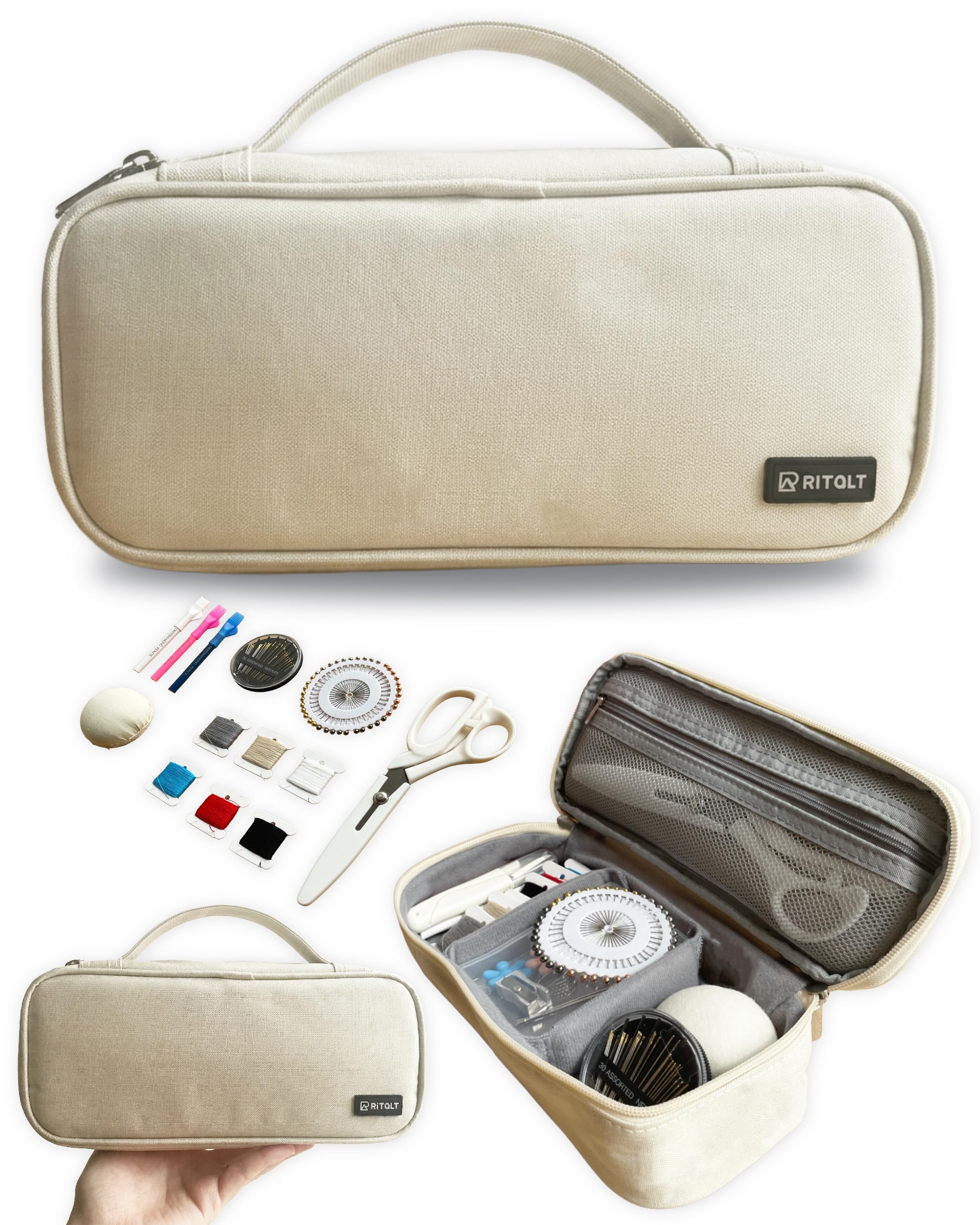 

RITALT Sewing Kit for Elementary School Students Small School Sewing Tools for Girls and Boys Ivory