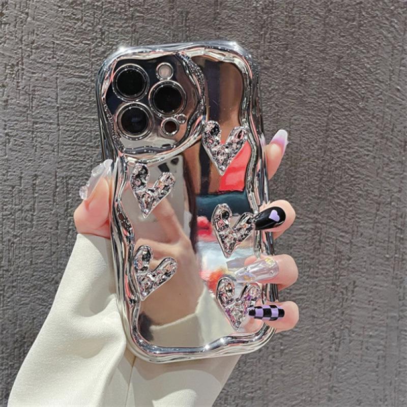 

Electroplated Heart-Shaped Cream Pattern Phone Case for iPhone 17 Pro Max/15/14/11 Apple 17