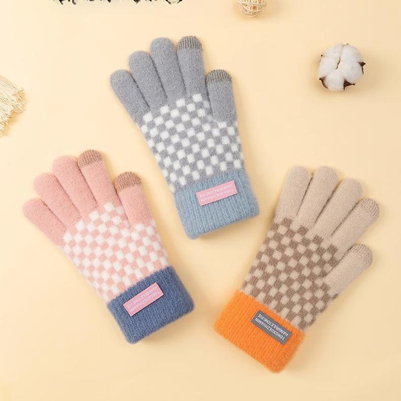 Winter Women's Warm Gloves Knitted Yarn Outdoor Sports Cycling Windproof Five Finger Touch Screen Gloves