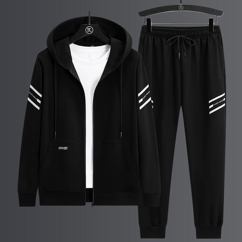 Plus Size Men's Casual Loose Sports Set: Hooded Sweatshirt Two-Piece, Fat Man's Handsome Spring/Autumn Trend.