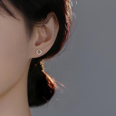 S999 Saf Gümüş Geometrik Daire Küpeler Kadın Niş Tasarım Küpeler Basit Her Şeye Uygun Moda Otica Sterling Gümüş Süs
