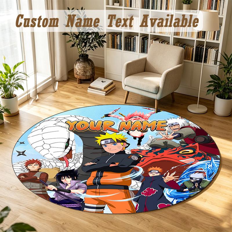 Round Rug Custom NameNaruto Pattern Non Slip Carpet Home Floor Decor