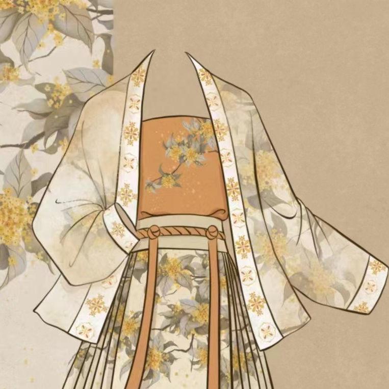 Chinese Ming Dynasty Style horse-face  Skirt Osmanthus Print Daily Suit For Women