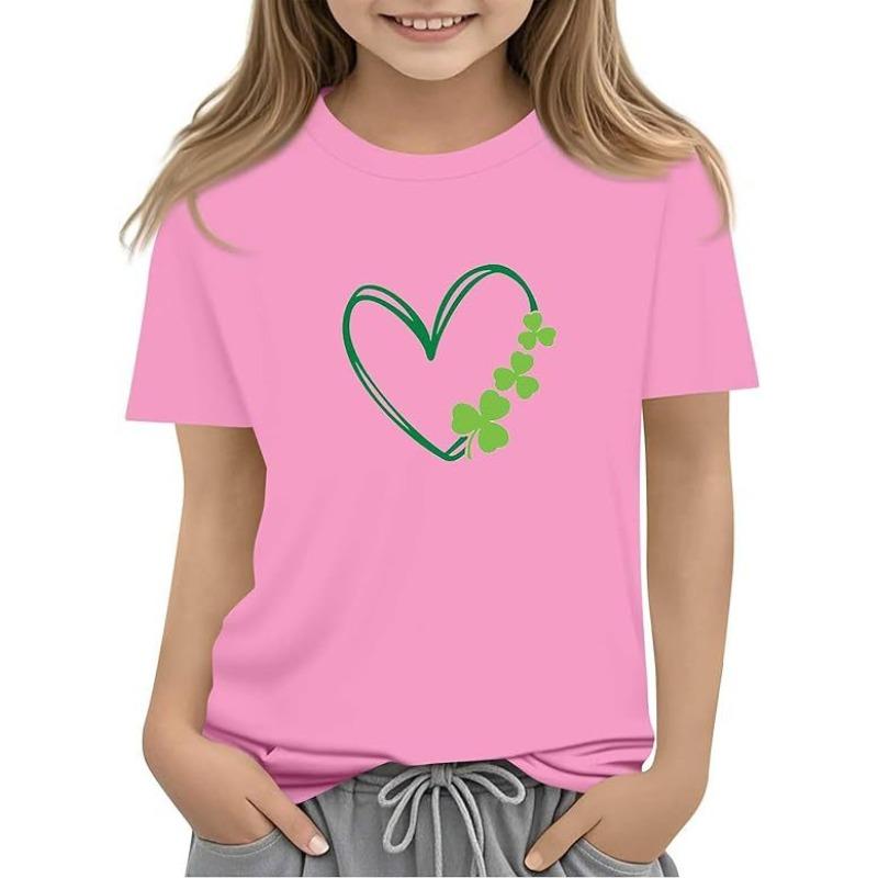 Summer Children's Clothing Breathable Comfortable Casual Fashionable Heart-shaped Pattern Women's Short Sleeved Round Neck T-shirt