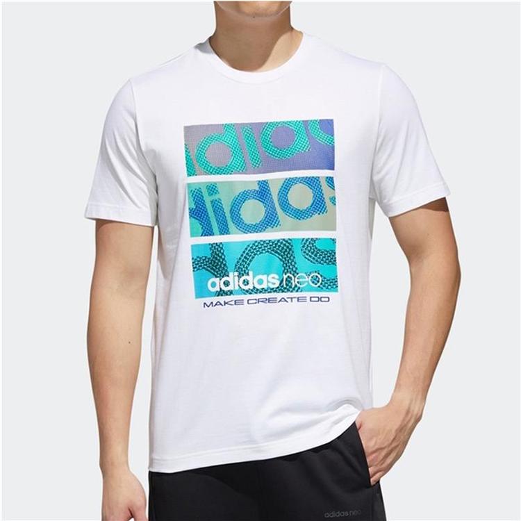 Adidas Neo Alphabet Print Sports Straight T-Shirt Men Tops White GJ8773