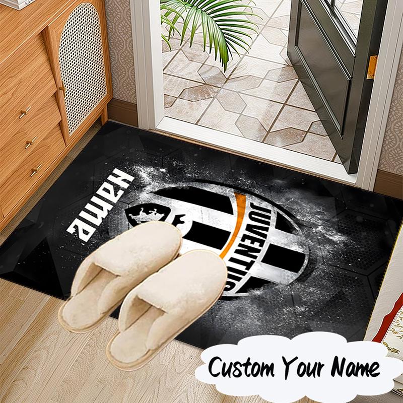 Custom Name Juventus Football Rug for Living Room, Game Rooms, Office, Bedroom, Floor Mat Playful Design, Fan Gifts Christmas Decor