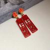 Zinc Zinc Alloy Chinese Horse Stud Earrings Fu Character Red Drop Earrings Chinese Style Pony Earrings  Girls