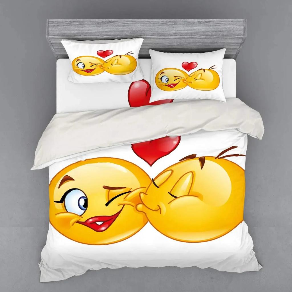 Humor Bettbezug-Set, Viele Emoticons Verschiedene Ausdrücke Alien Erbrechen Verprügelt Verliebt Vampir, Bettwäscheset King Size, Gelb