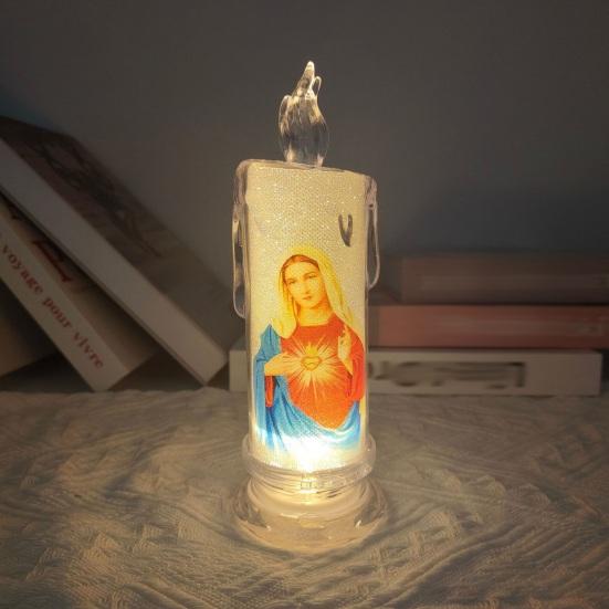1/4Pcs LED Prayer Flameless Candle Holy Family Jesus Joseph Virgin Mary Battery Operated Devotional Prayer Candle Religious Decoration Christian Gift
